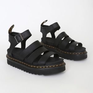 Doc Martens Blaire Black Hydro Leather Platform Gladiator Sandals - Size 8